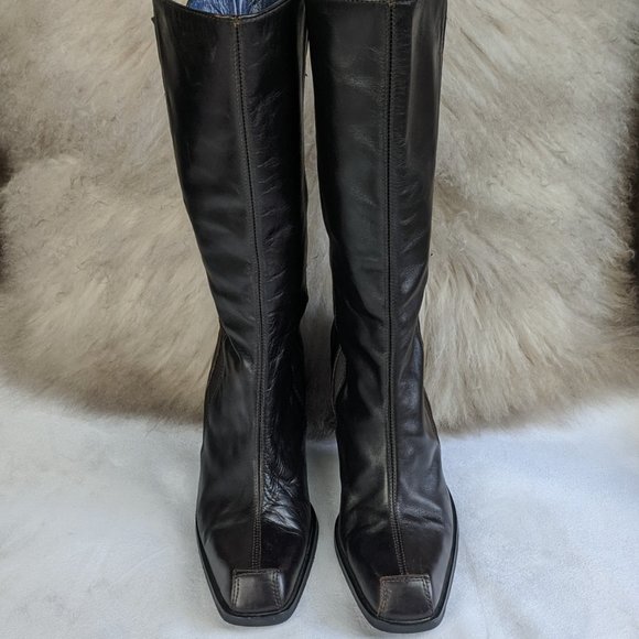 LUC BERJEN Rare Vintage Square Toe Boots Brown - Picture 3 of 11